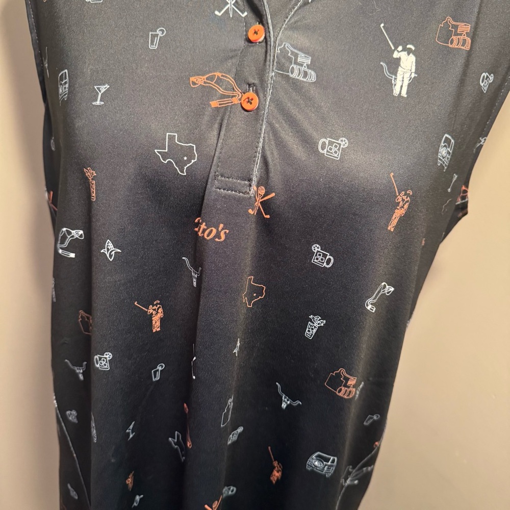 William Murray Tito’s Golf Sleeveless Polo Shirt Black Novelty Print Women L - Picture 3 of 9